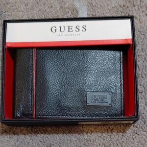 Guess Black Leather Card Holder with Red Trim